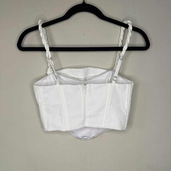NWOT Oh Polly Womens White Corset Cropped Top with Braided Straps Size 0 - Picture 5 of 10